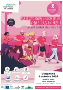 Affiche pour les courses et marches du 5 octobre 2025 en Forêt de Sénart pour octobre rose 2025