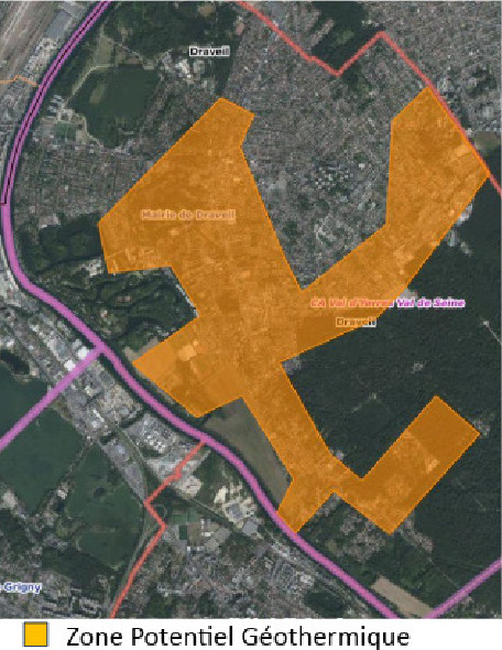 Carte de la zone potentielle de géothermie à Draveil
